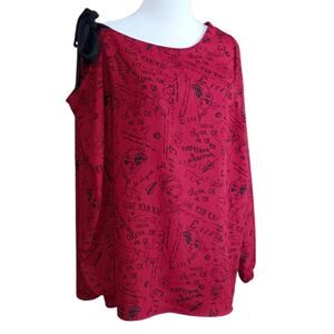 TORRID 2 Whimsical Blouse Top‎ Plus 2X Bare Shoulder Tie Bow Red Black Going Out